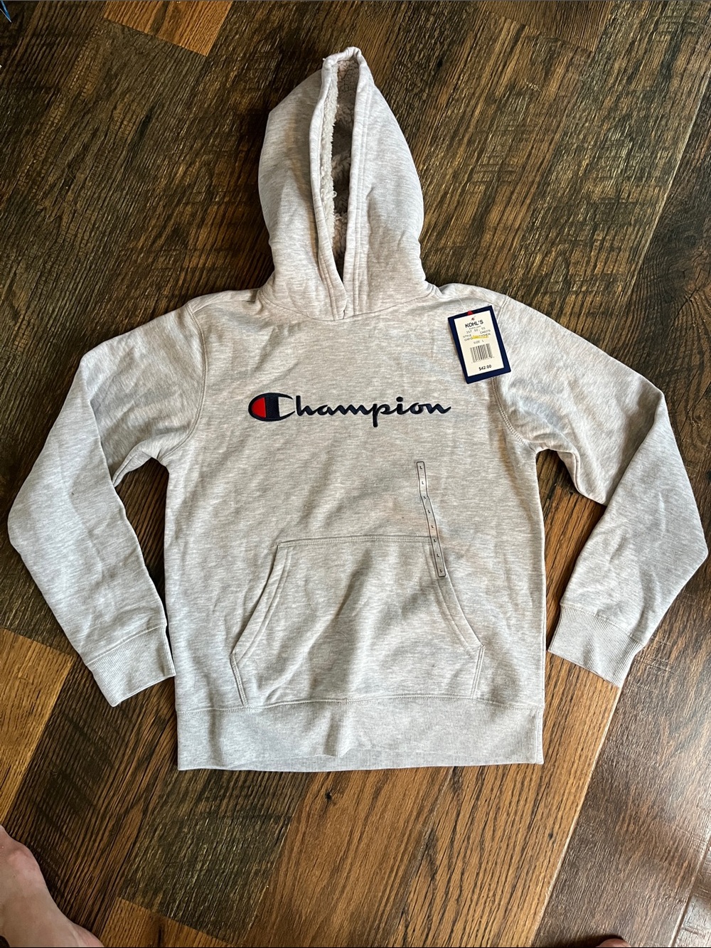 Champion Light Gray Kids' Hooded Sweatshirt with Logo